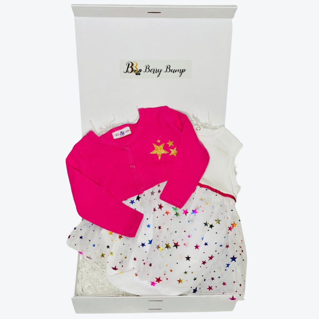Girls Pink 2 Piece Sparkle Star Dress Gift Box